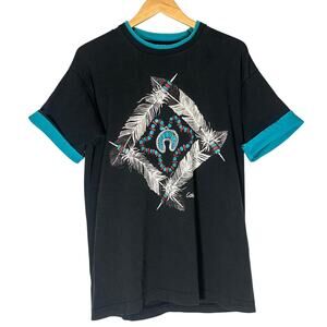Vintage 90s Colorado Layered Tee Shirt T-Shirt Large Single Stitch Black Tribal